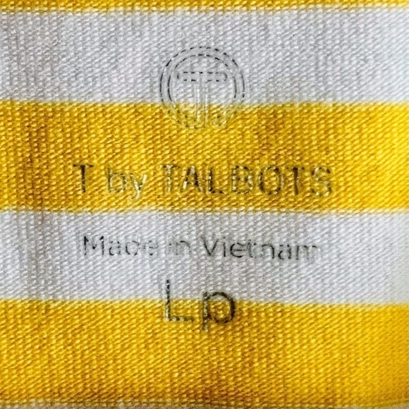 T by Talbots Yellow Black Gray & White Striped Top with Button Side Hem PL NWOT - Picture 3 of 9